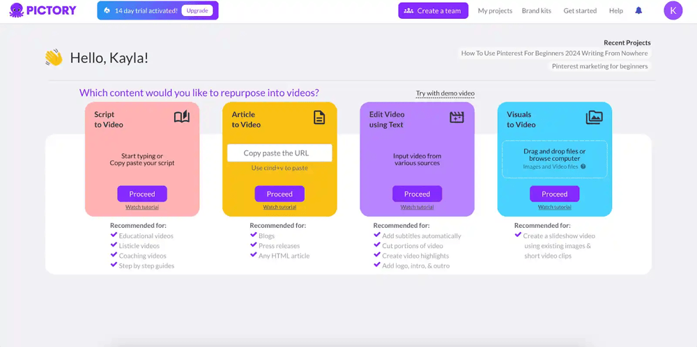 5 Best Free AI Text to Video Converters 4 pictory